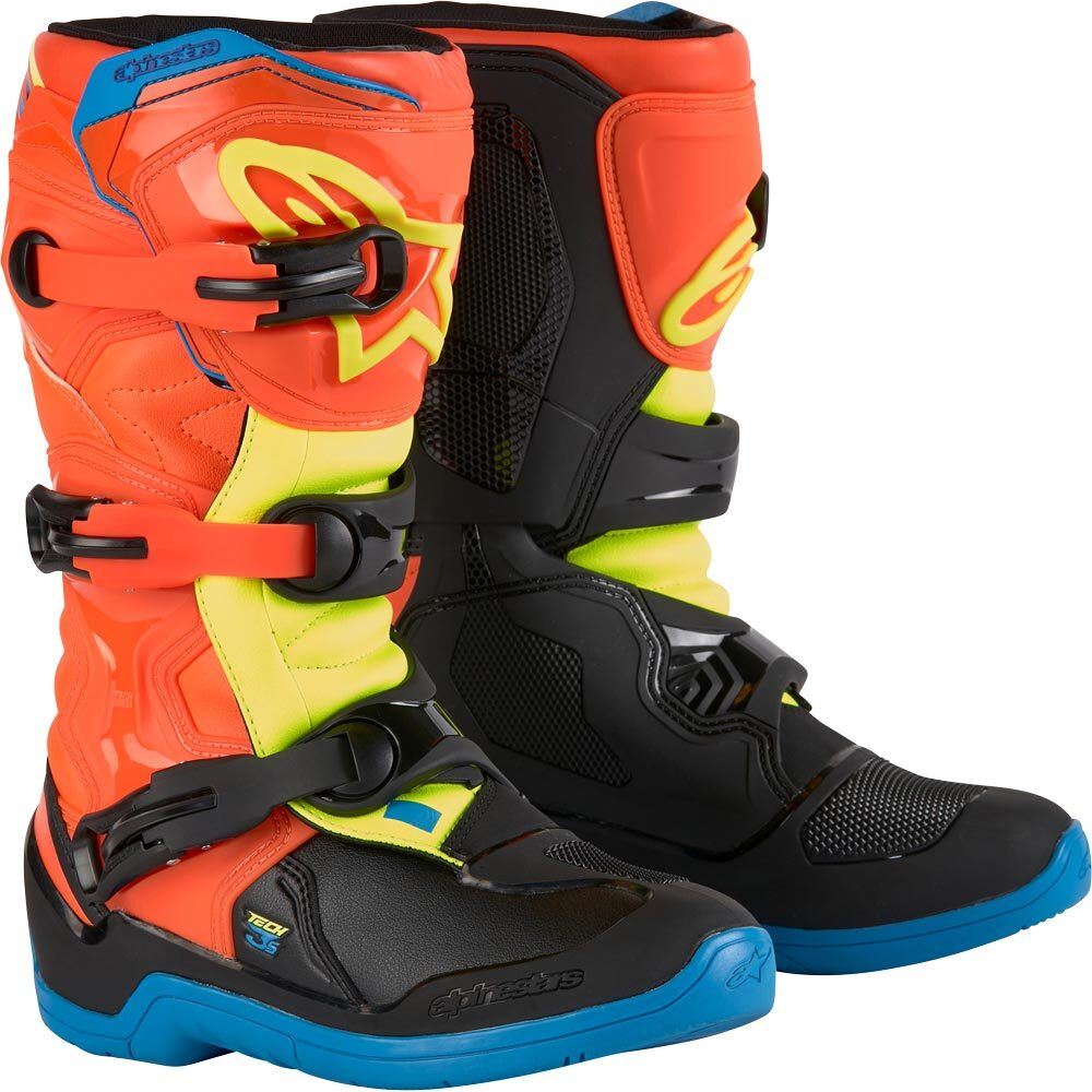 Alpinestars 2026 Tech 3S Youth Motocross Boots Orange Fluo Enamel Blue Yellow Fluo